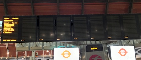 Empty departures board at Paddington